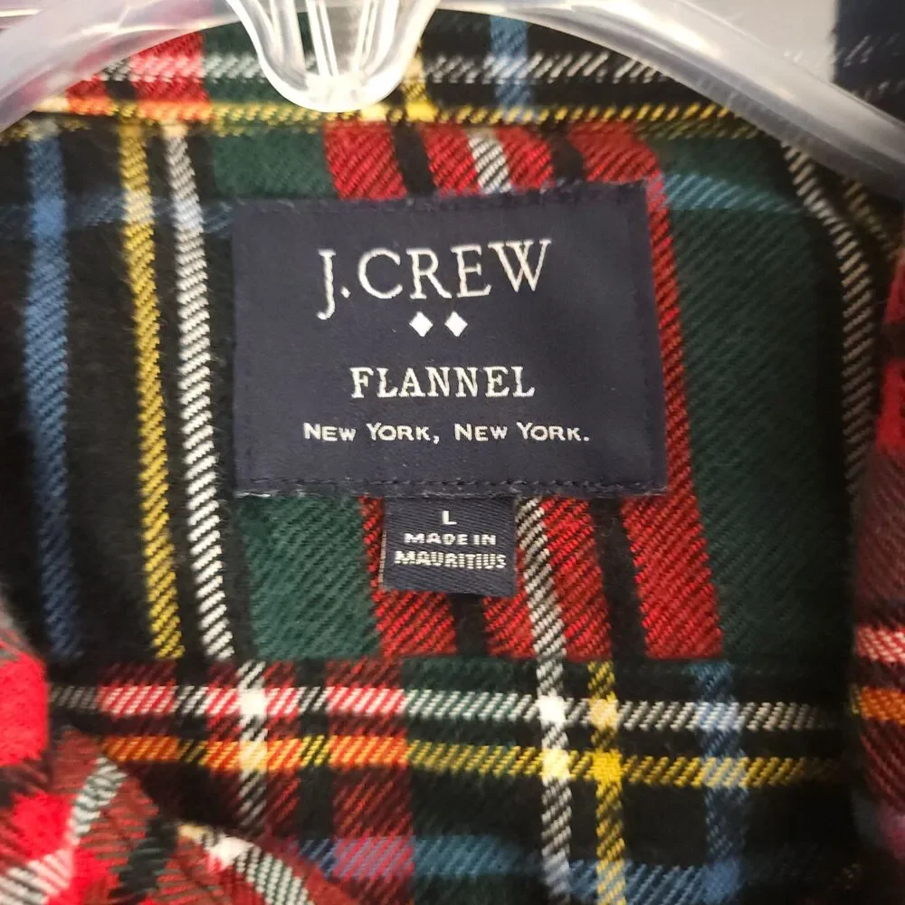 J. Crew Red‎ Blue Green Plaid Flannel Long Sleeve Button-Down Men's Large